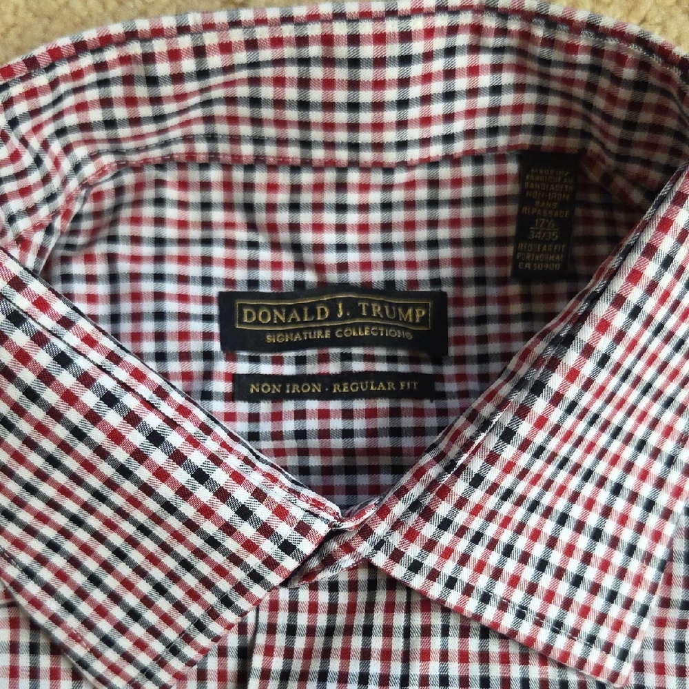 Donald J. Trump Signature Collection Red and Black Checkered Shirt 17.5 34/35